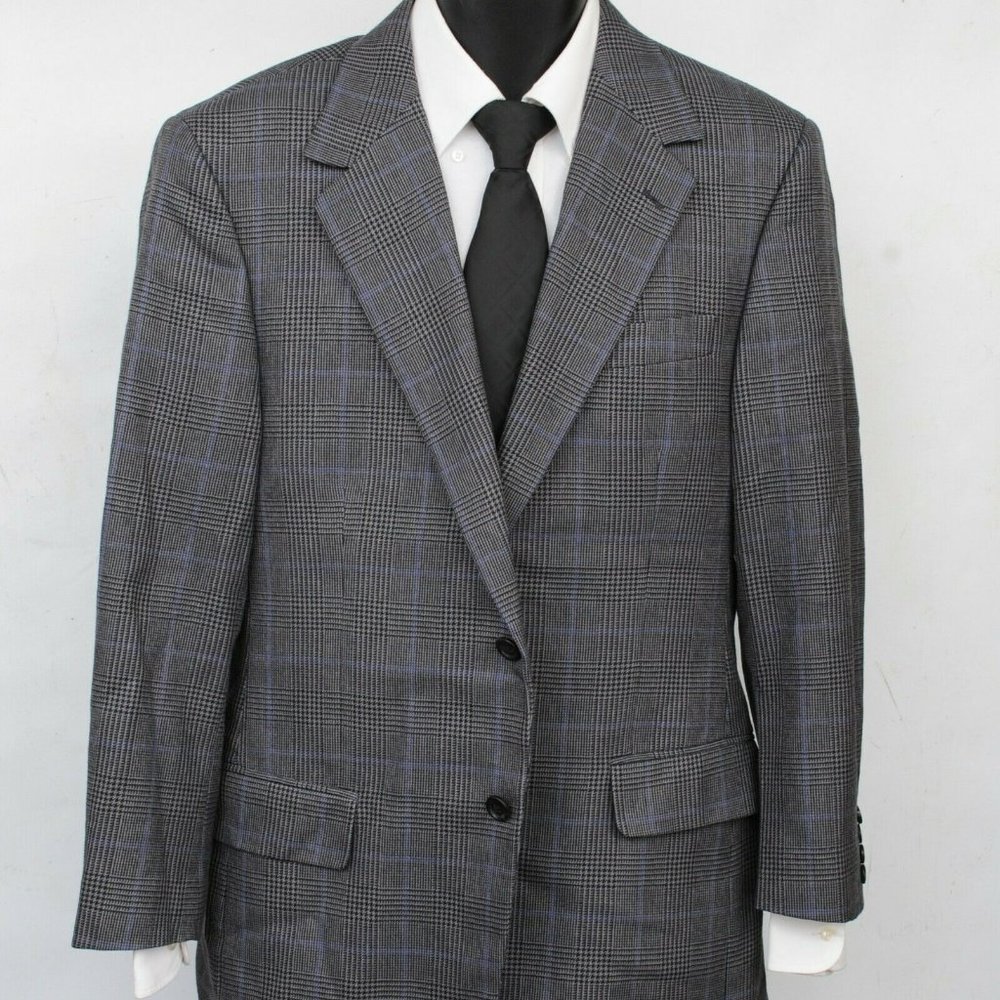 Talbots Men Gray Windowpane Glen Plaid 2 Button Single Vent Sport Coat Mens 40 R